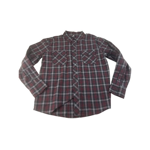 Vargo Mens Plaid Shirt Red Gray Flannel Button Up Casual Medium Western Travel - Picture 2 of 8